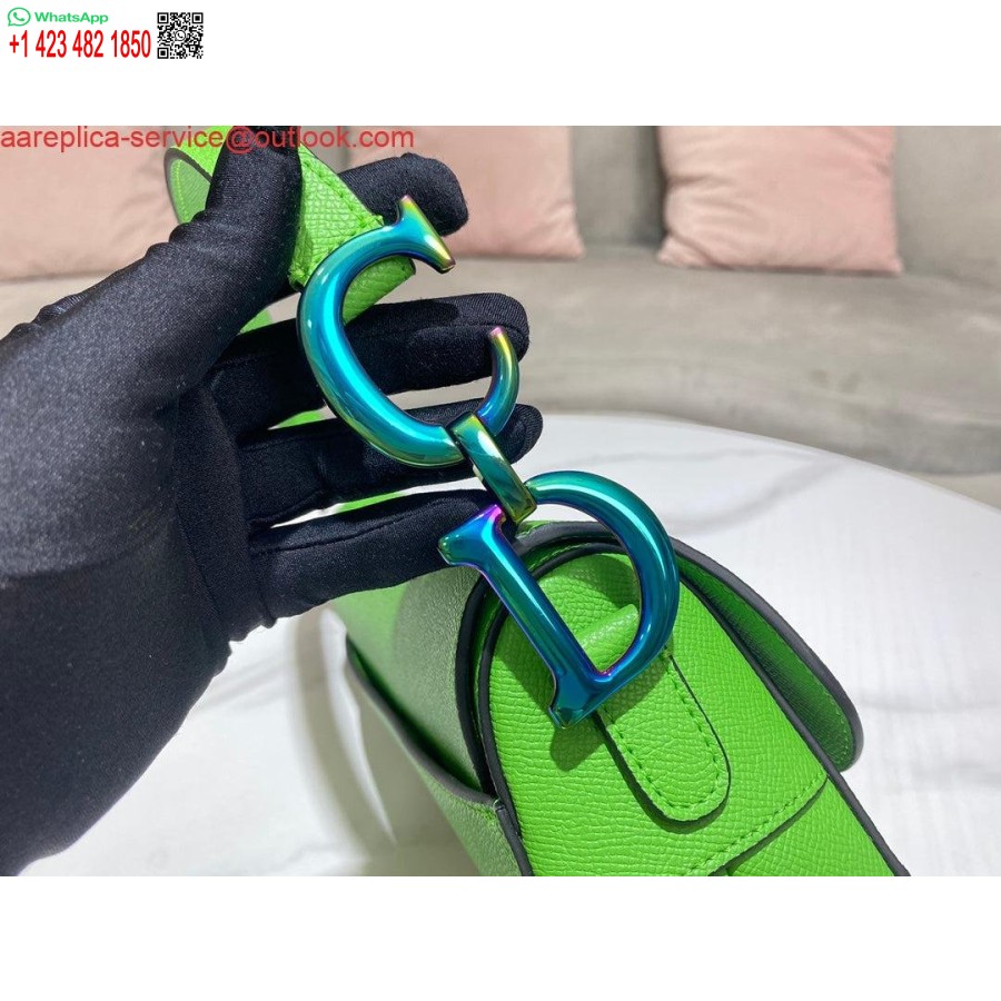 Réplica Dior M0446 Alforja Dior Piel De Becerro Granulada Verde Logotipo Azul