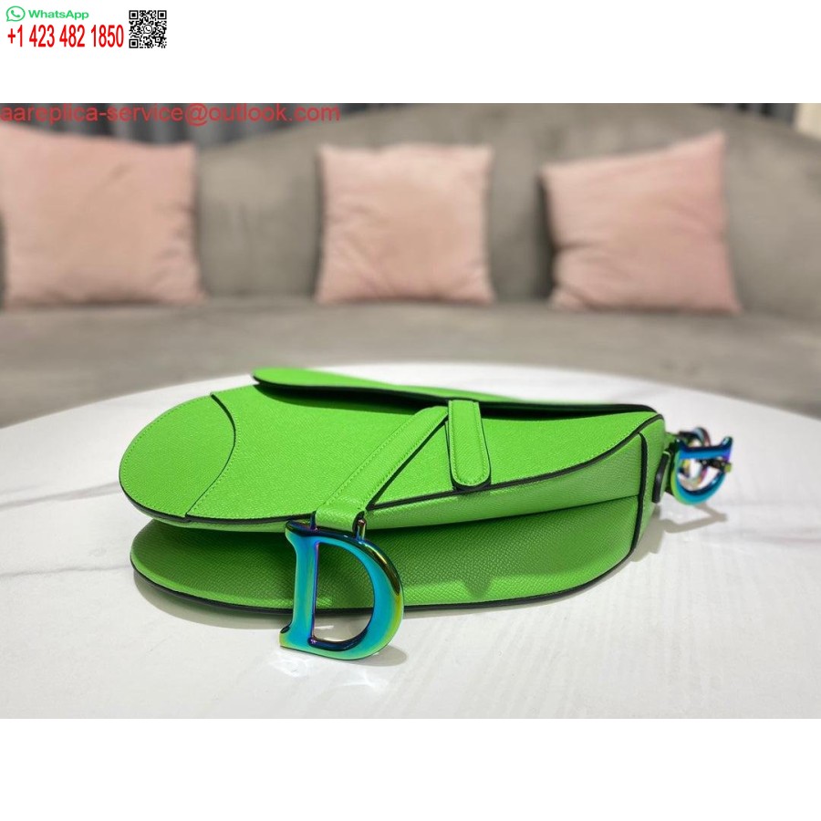 Réplica Dior M0446 Alforja Dior Piel De Becerro Granulada Verde Logotipo Azul