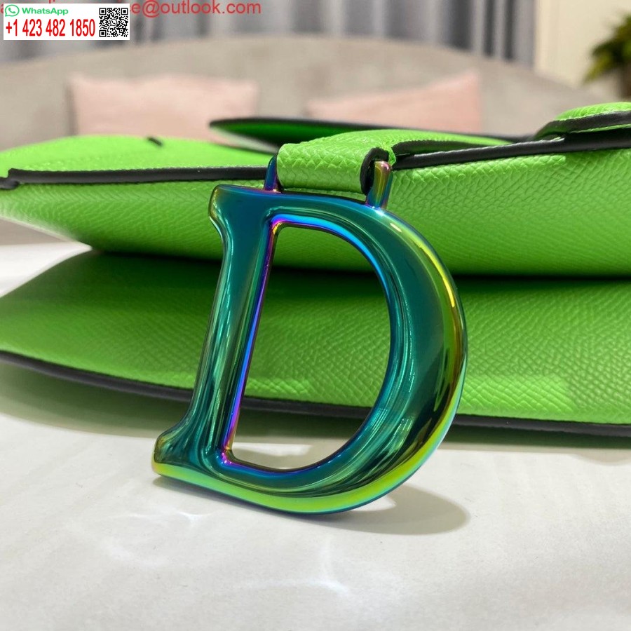 Réplica Dior M0446 Alforja Dior Piel De Becerro Granulada Verde Logotipo Azul