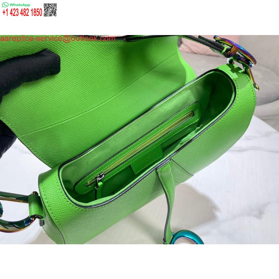 Réplica Dior M0446 Alforja Dior Piel De Becerro Granulada Verde Logotipo Azul