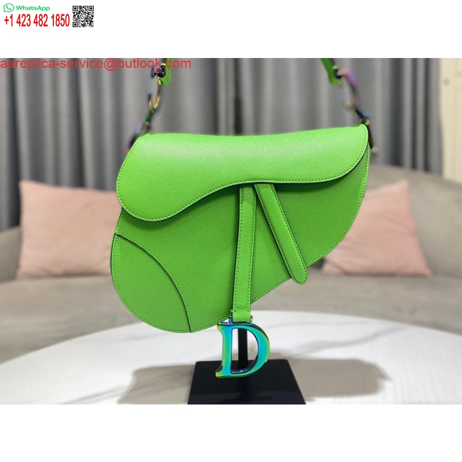 Réplica Dior M0446 Alforja Dior Piel De Becerro Granulada Verde Logotipo Azul