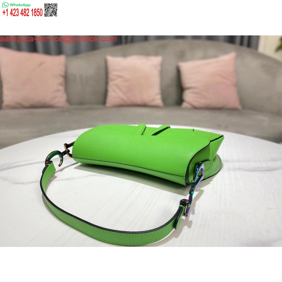 Réplica Dior M0446 Alforja Dior Piel De Becerro Granulada Verde Logotipo Azul