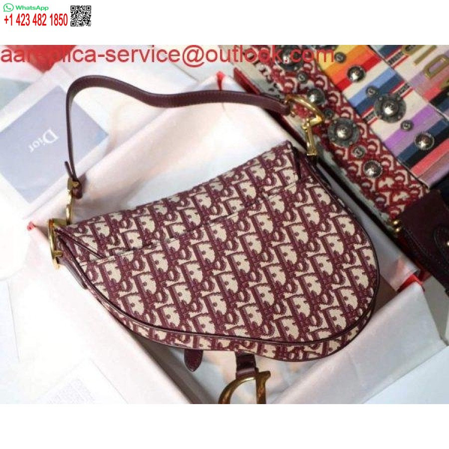 Replica Dior M0446 Geantă şa Dior Burgundy Dior Jacquard Oblic