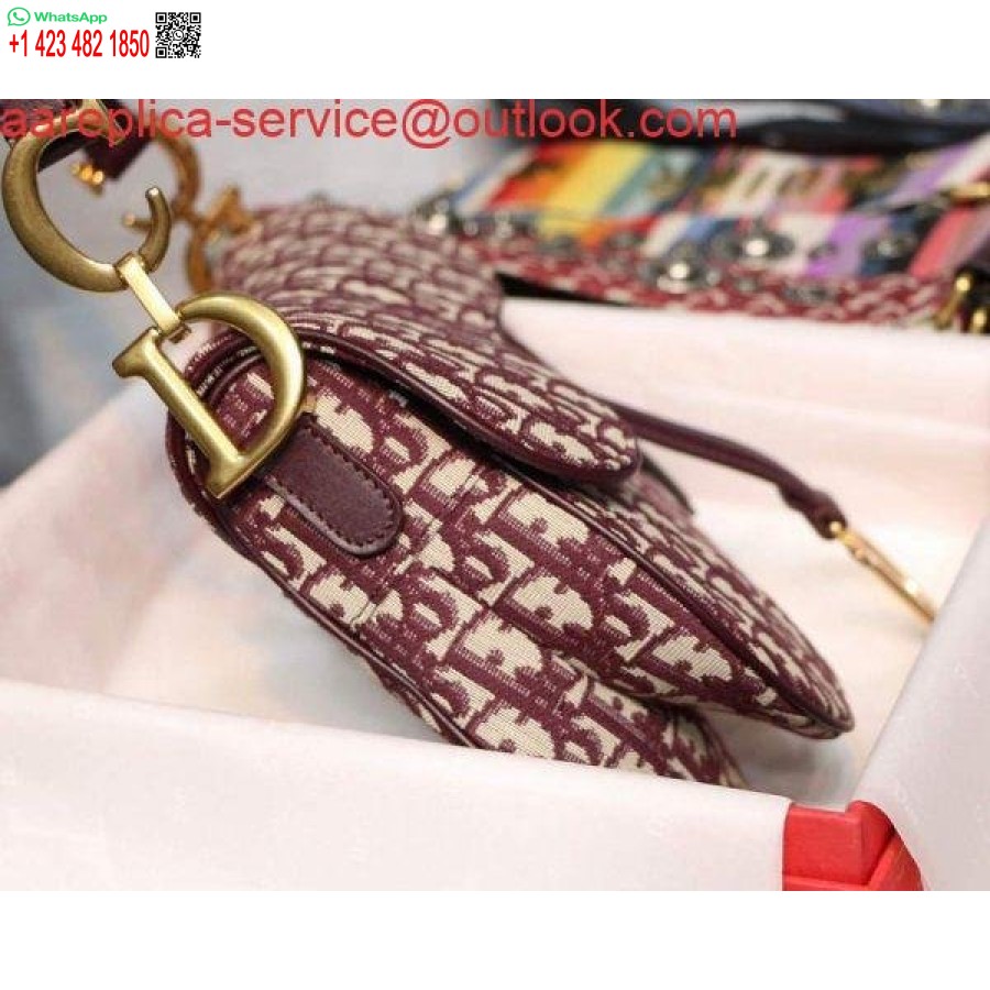 Replica Dior M0446 Geantă şa Dior Burgundy Dior Jacquard Oblic