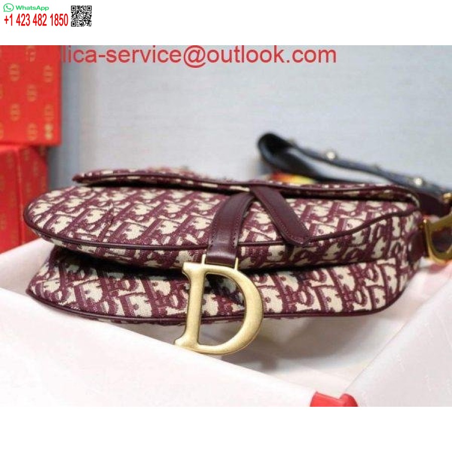 Replica Dior M0446 Geantă şa Dior Burgundy Dior Jacquard Oblic