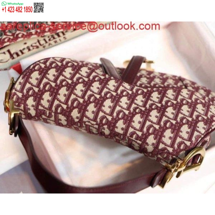 Replica Dior M0446 Geantă şa Dior Burgundy Dior Jacquard Oblic