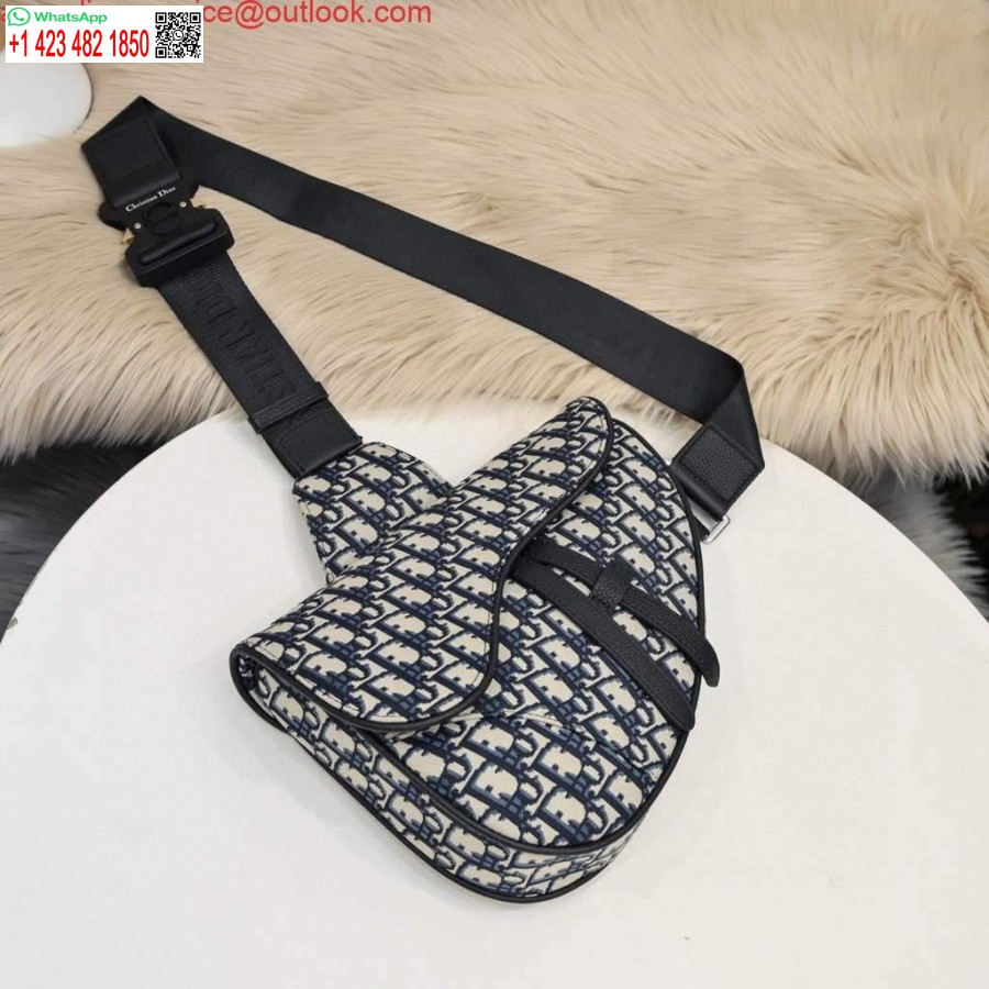 Replica Dior 1adpo093 Sadel Herre Taske Dior Skrå Jacquard Marineblå