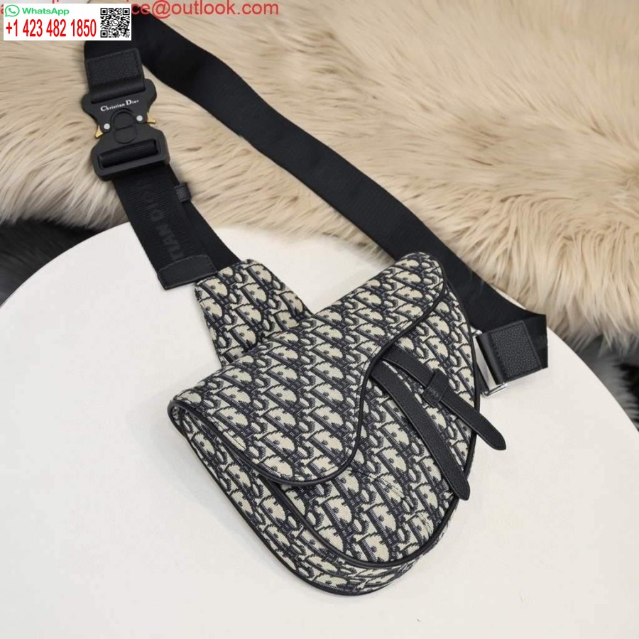 Replica Dior 1adpo093 Sadel Herre Taske Dior Oblique Jacquard Sort Med Beige