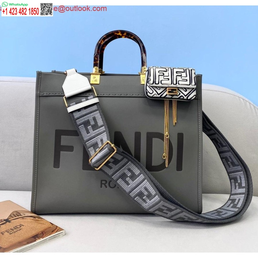 Replica Fendi 8bh386 Sunshine Borsa Media 8266s Shopper In Pelle Grigio Scuro