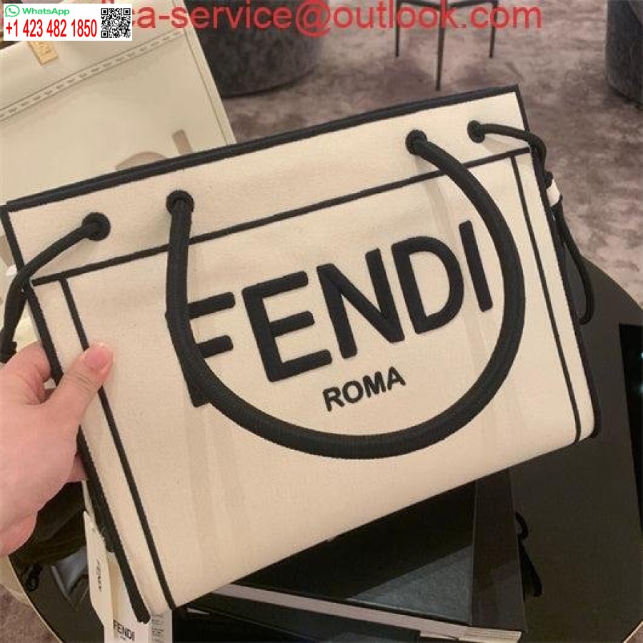 Réplica Fendi 8bh378 Bolsa Média Roma Sacola De Lona Não Tingida