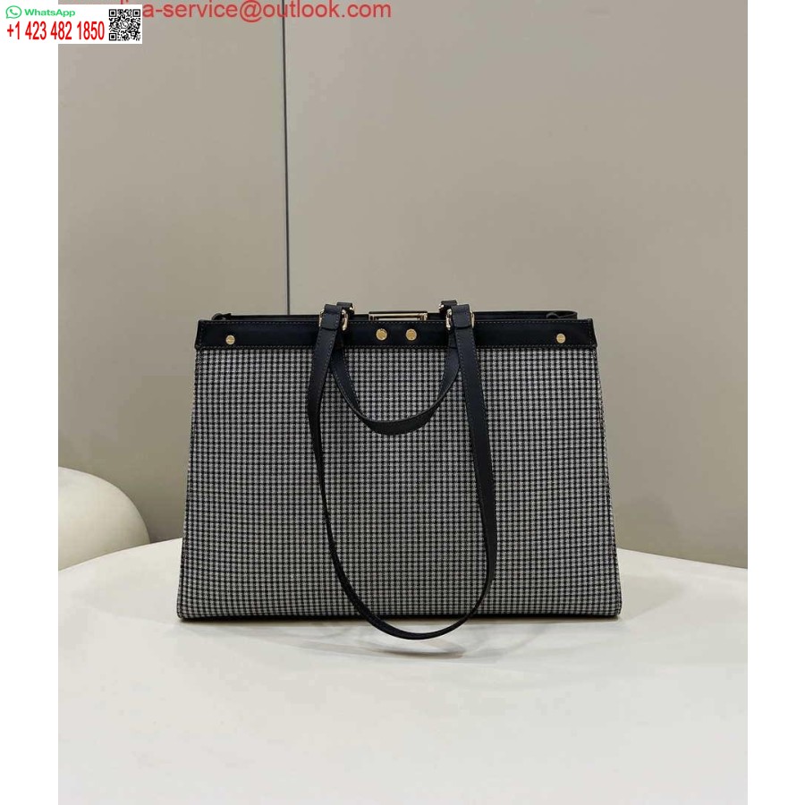 Replica Fendi 8bh374 X-tote Shopper In Lana Pied De Poule Grigia Con Ricamo Ff