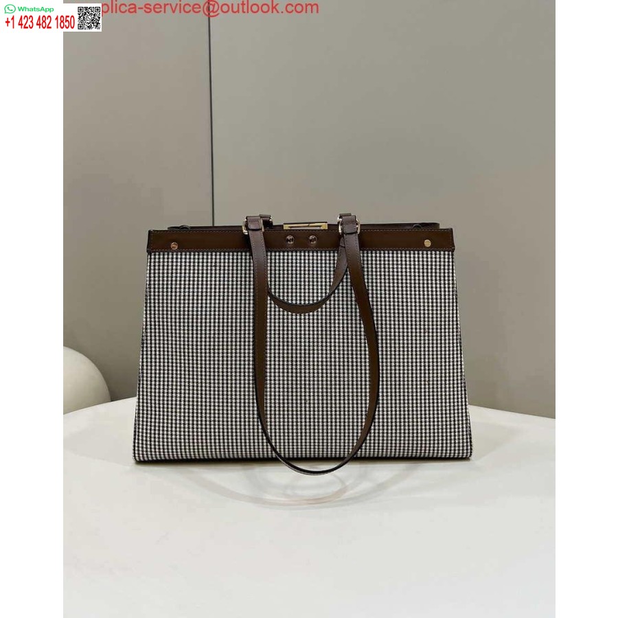 Replica Fendi 8bh374 X-tote Shopper In Lana Pied De Poule Marrone Con Ricamo Ff 8589