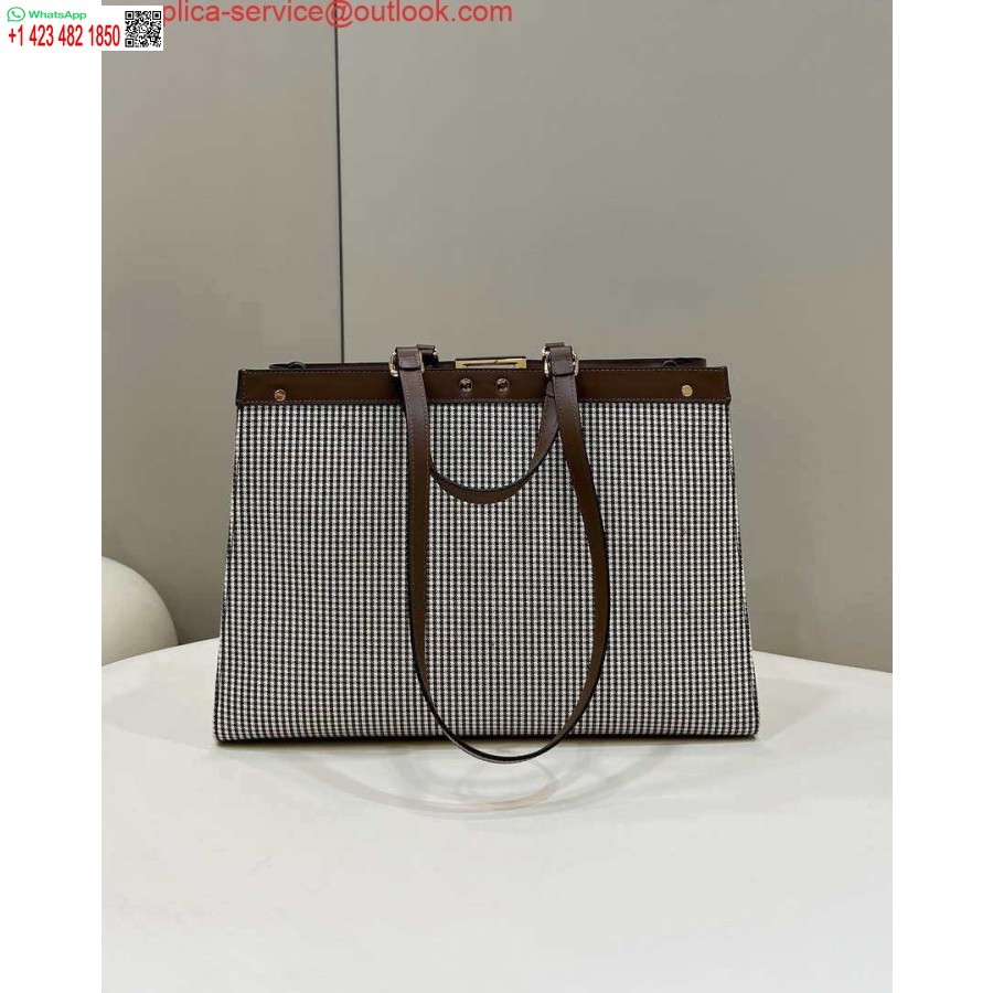 نسخة طبق الأصل من فندي 8bh374 X-tote متسوق من الصوف البني مع تطريز Ff 8589