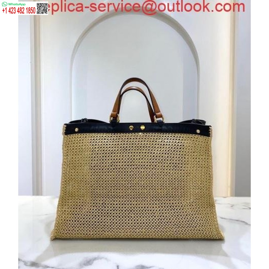 Réplica Fendi 8bh374 Fendi Peekaboo X-tote Bolsa De Ráfia Natural