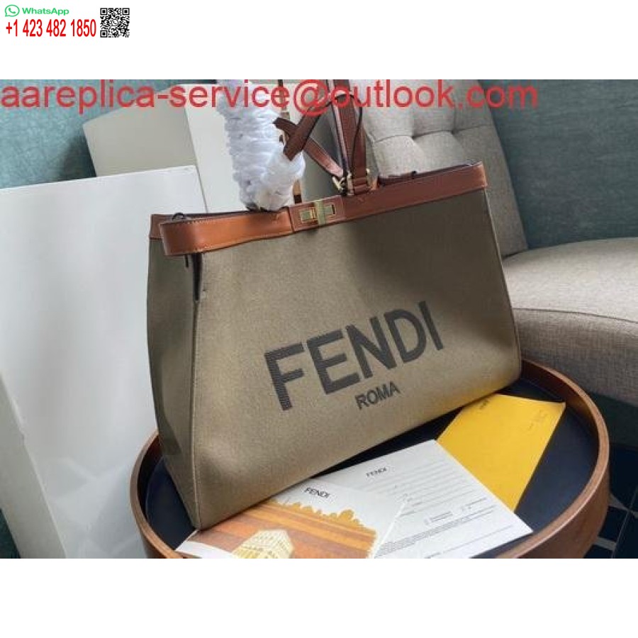 Réplica Fendi 8bh374 Fendi Peekaboo X-tote Bolsa De Lona Verde Claro