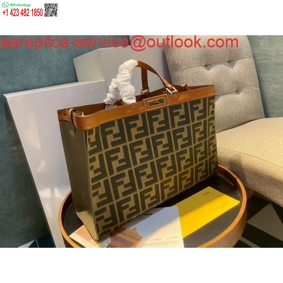 Replica Fendi 8bh374 Fendi Peekaboo X-tote Borsa Di Tela Verde Marrone