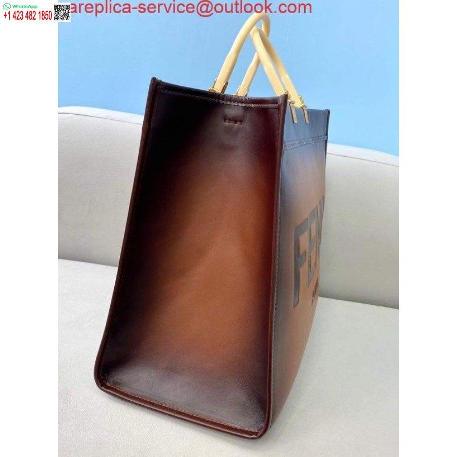 Replica Fendi 8BH372 Sunshine Large Natural Coloured Leather Shopper Bag 80009L Dark brown
