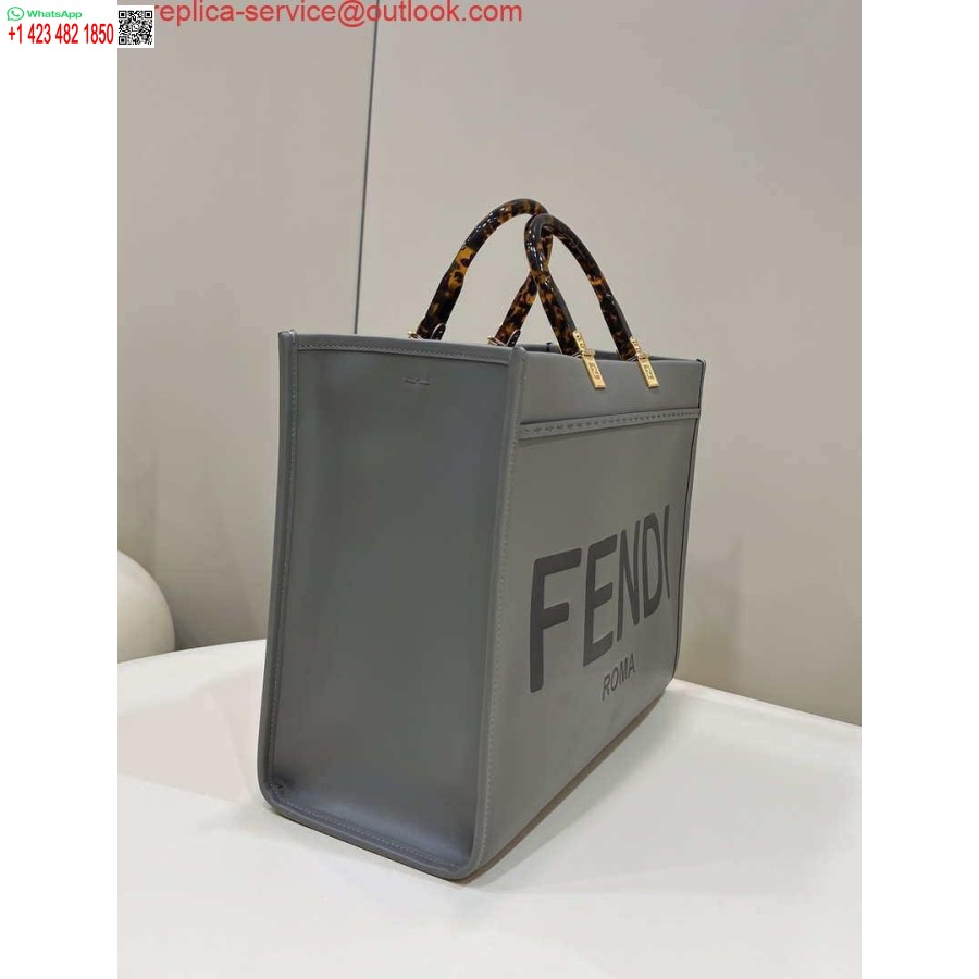 Replika Fendi 8bh372 Sunčana Velika Torba Siva Kožna Shopper 8266l