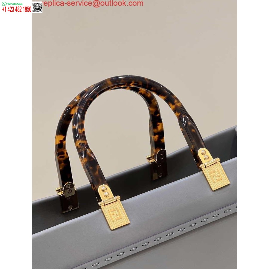 Replika Fendi 8bh372 Sunčana Velika Torba Siva Kožna Shopper 8266l