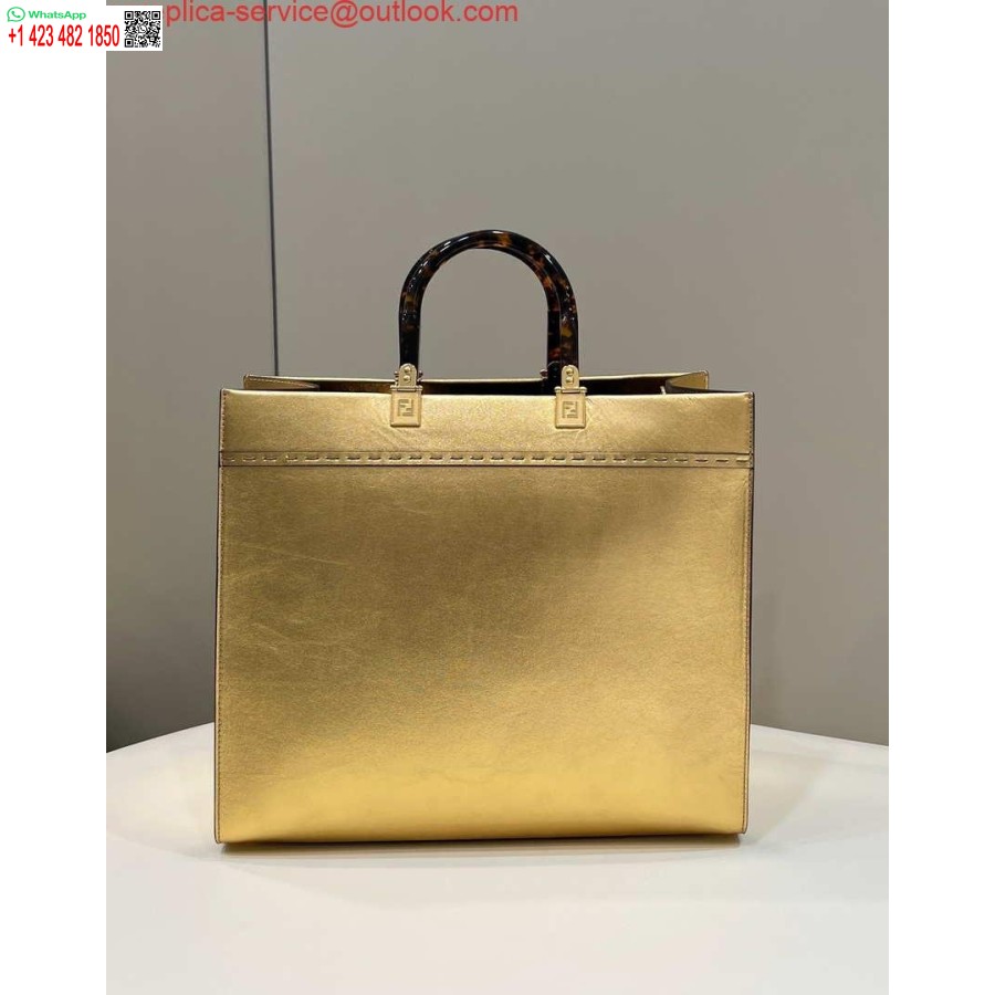 Replica Borsa A Tracolla Tote Media Fendi 8553 Sunshine 8bh386 Shopper In Pelle Laminata Oro