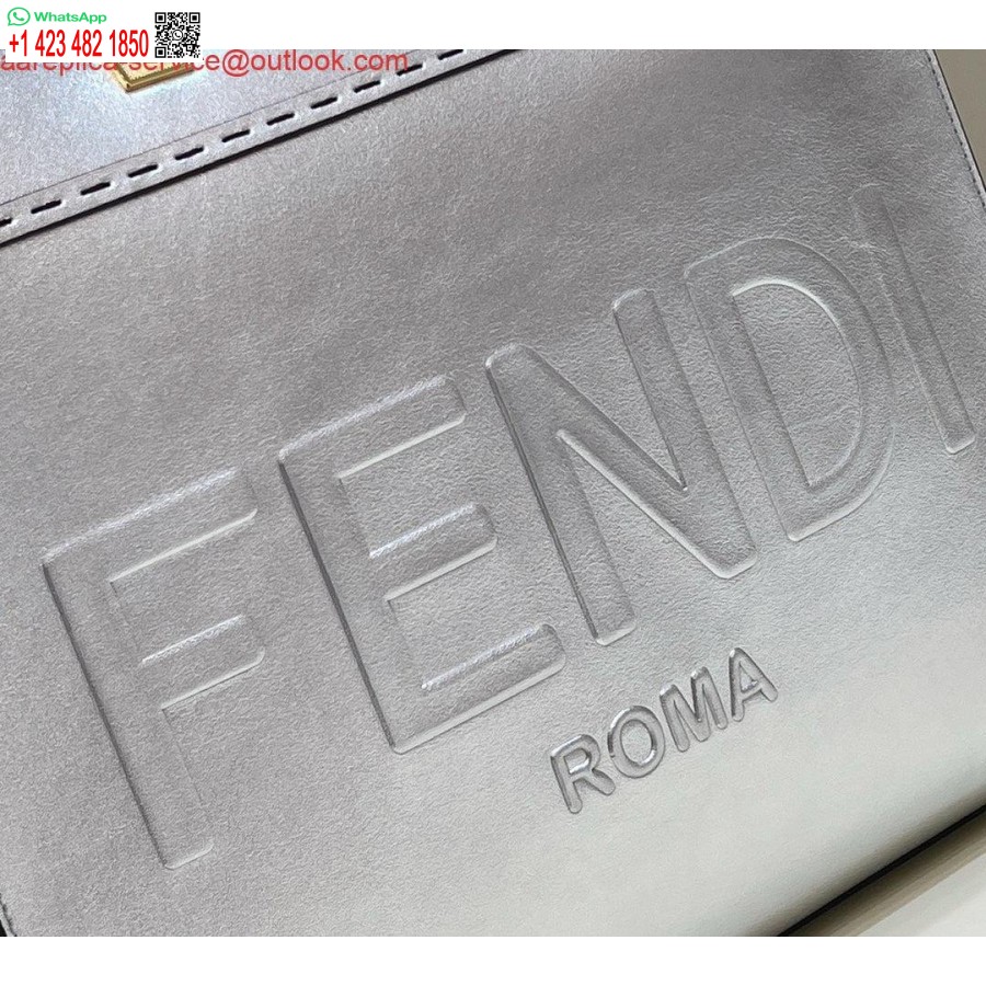 Réplica Fendi 8553 Bolso Mediano Sunshine 8bh386 Comprador De Cuero Laminado Plateado