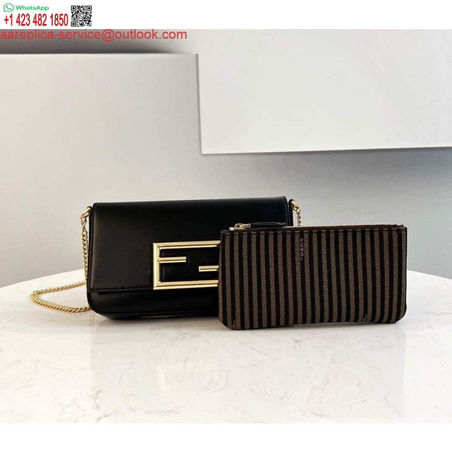 Replica Fendi 8521 Baguette Chain Midi Shoulder Bag Black