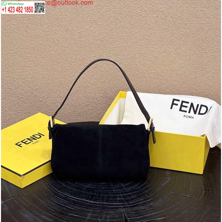 Réplica Fendi 8339 Baguete Meia Idade Cor Sólida Série Axilas Bolsa Preta