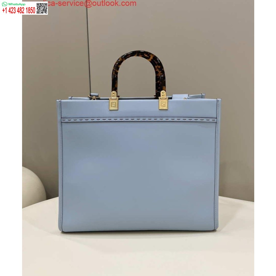 Replica Fendi 8266s Borsa Media Sunshine 8bh386 Shopper In Pelle Azzurra