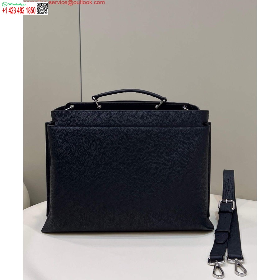 Replika Srednje črne Usnjene Torbe Fendi 7va529 Peekaboo Iseeu