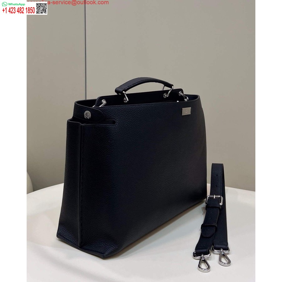 Replika Srednje črne Usnjene Torbe Fendi 7va529 Peekaboo Iseeu