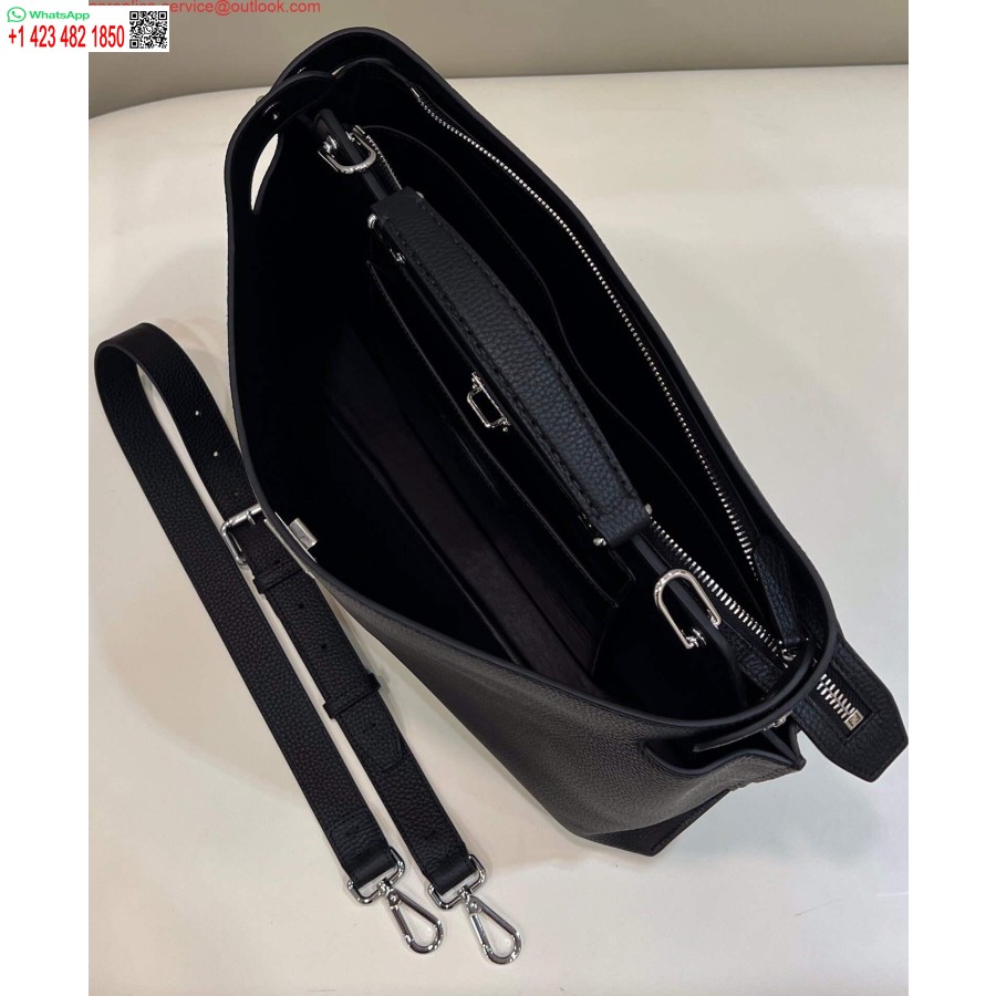 Replika Srednje črne Usnjene Torbe Fendi 7va529 Peekaboo Iseeu