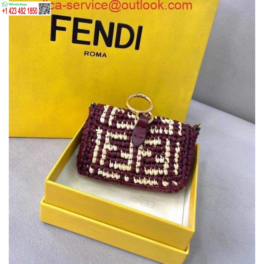 Replica Fendi 7ar844 Nano Baguette Berlock Vinröd Raffia Berlock
