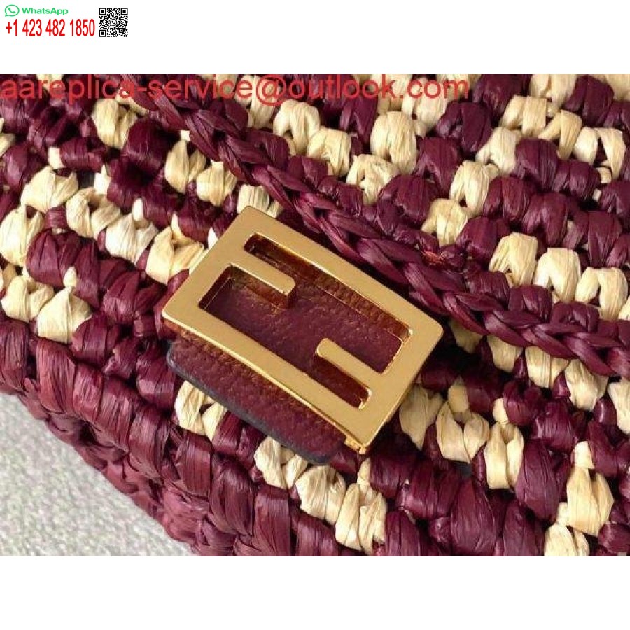 Replica Fendi 7ar844 Nano Baguette Berlock Vinröd Raffia Berlock