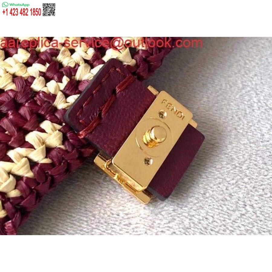 Replica Fendi 7ar844 Nano Baguette Berlock Vinröd Raffia Berlock