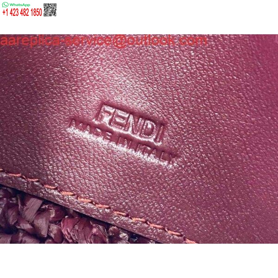 Replica Fendi 7ar844 Nano Baguette Berlock Vinröd Raffia Berlock