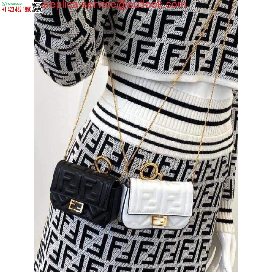 Replica Fendi 7ar844 Nano Baguette Charm Vitt Nappaläder