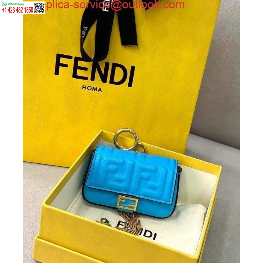 Replica Fendi 7ar844 Nano Baguette Berlock Blått Nappaläder