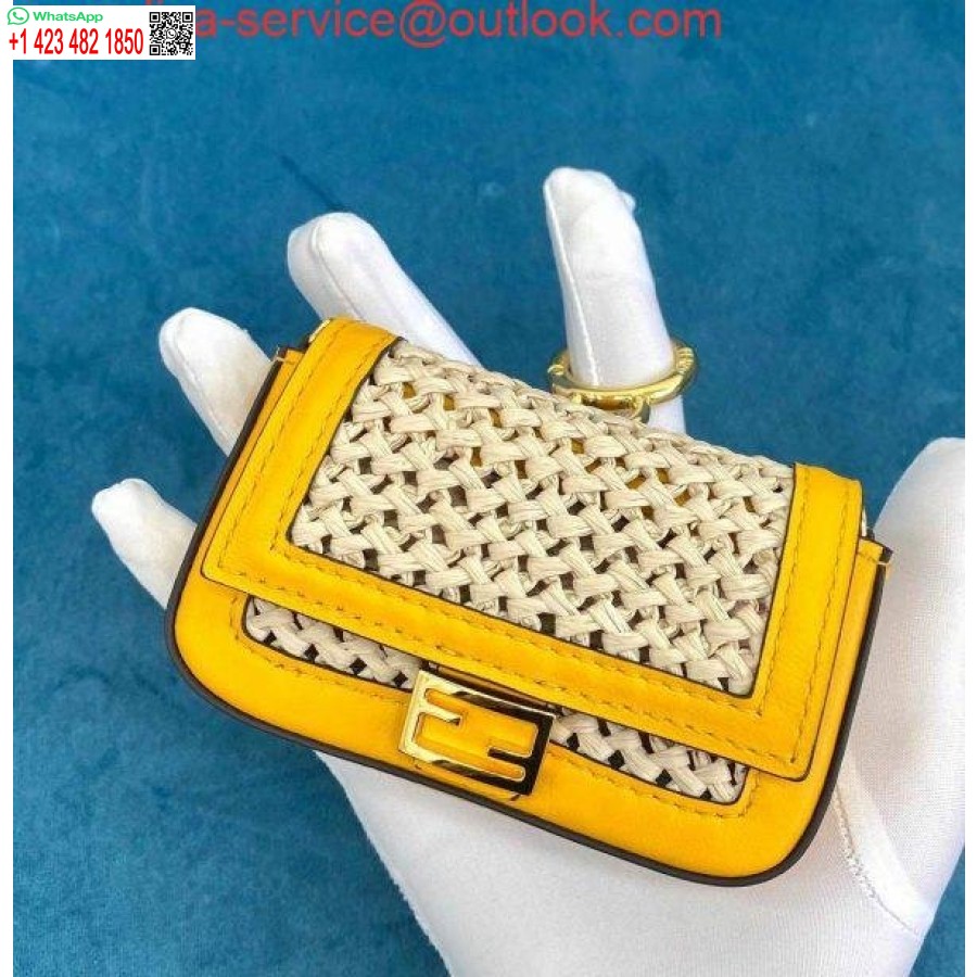Replika Fendi 7ar844 Nano Baguette Pesona Pesona Rafia Krem