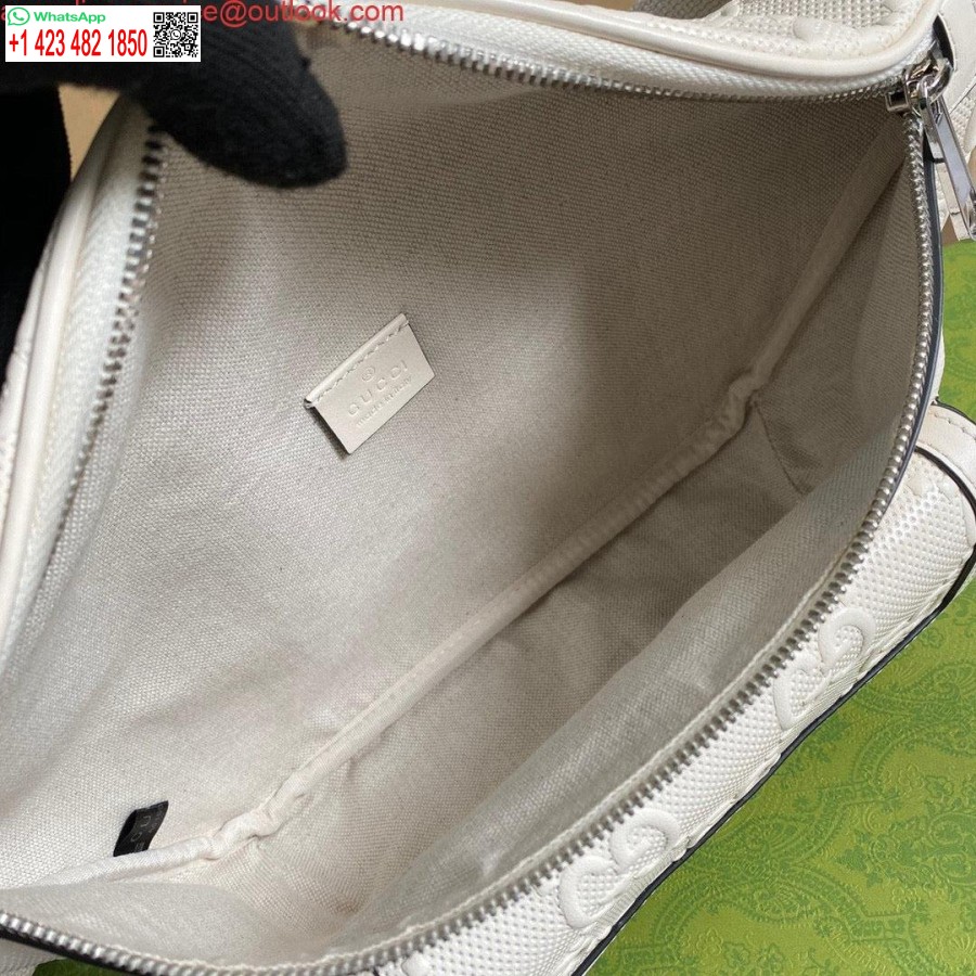 Replik Gucci 645093 Gürteltasche Mit GG-Prägung, Weißes Leder Mit GG-Prägung
