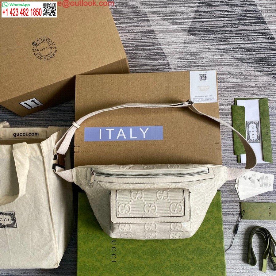Replik Gucci 645093 Gürteltasche Mit GG-Prägung, Weißes Leder Mit GG-Prägung