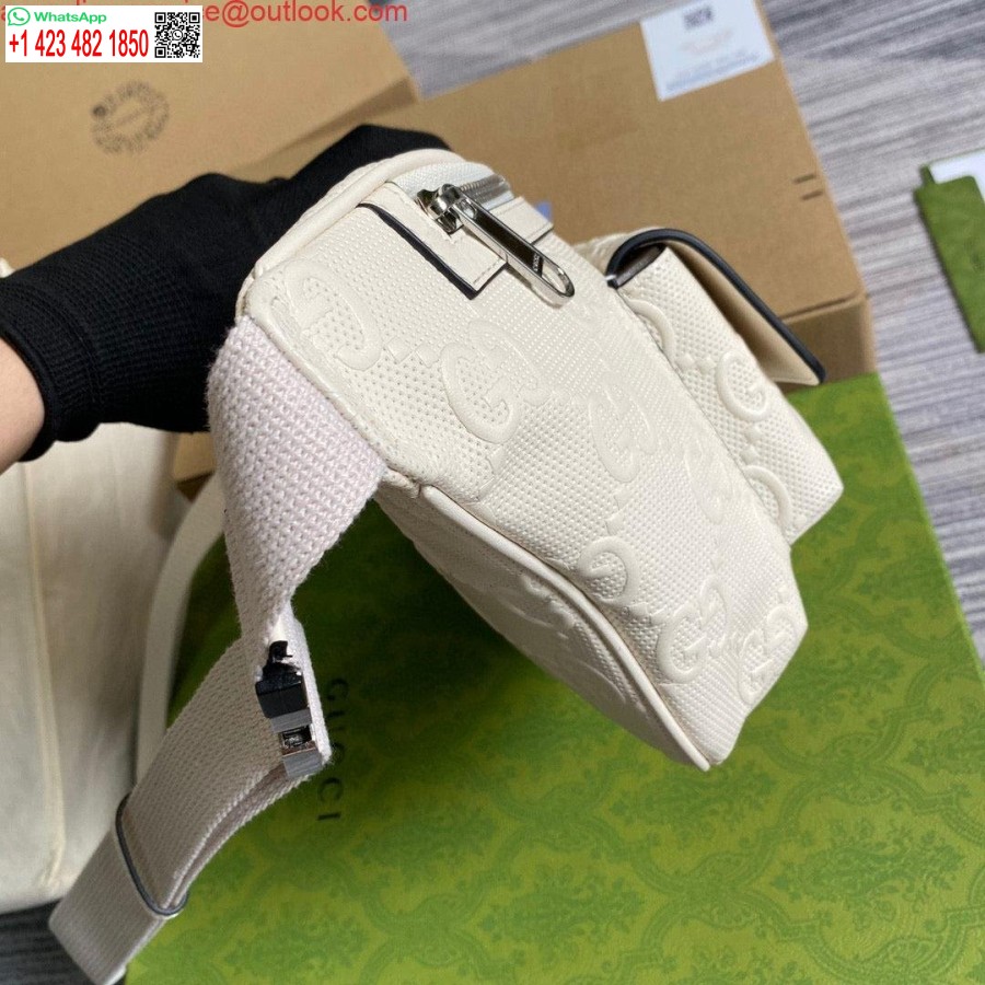 Replik Gucci 645093 Gürteltasche Mit GG-Prägung, Weißes Leder Mit GG-Prägung