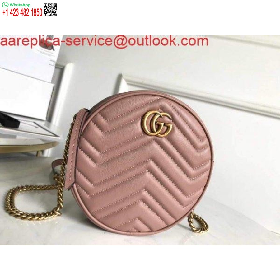 Replica Gucci 550154 Gg Marmont Mini Borsa A Tracolla Rotonda Rosa Chiaro