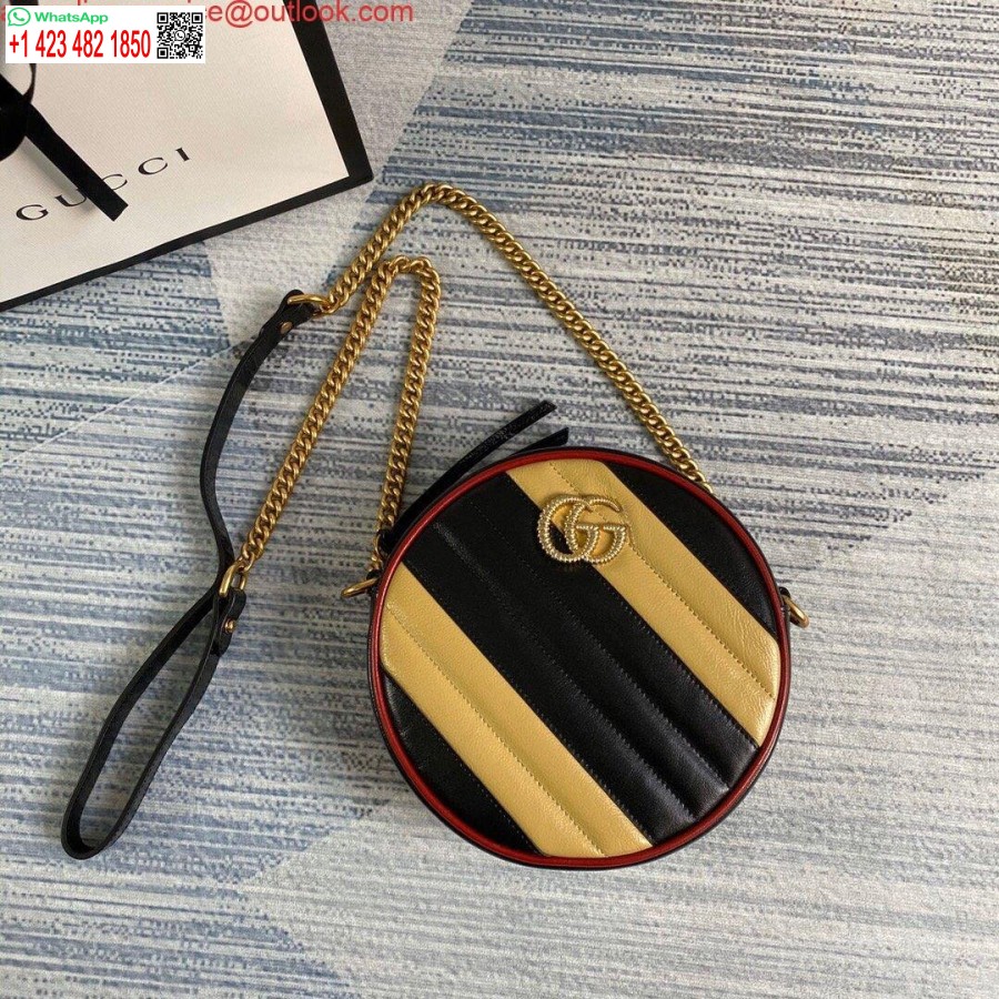 Replica Gucci 550154 Gg Marmont Mini ümmargune õlakott Must Kollane