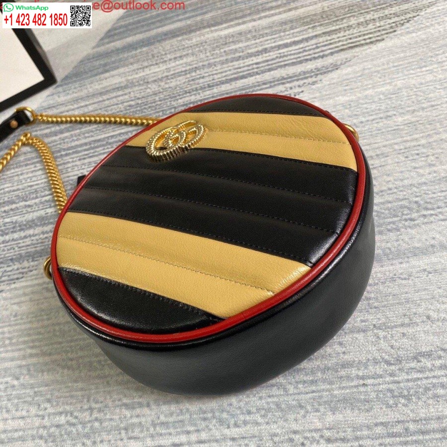 Replica Gucci 550154 Gg Marmont Mini ümmargune õlakott Must Kollane