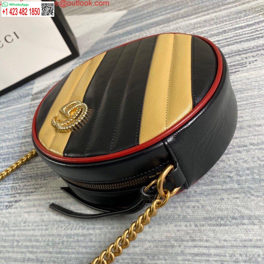 Replica Gucci 550154 Gg Marmont Mini ümmargune õlakott Must Kollane