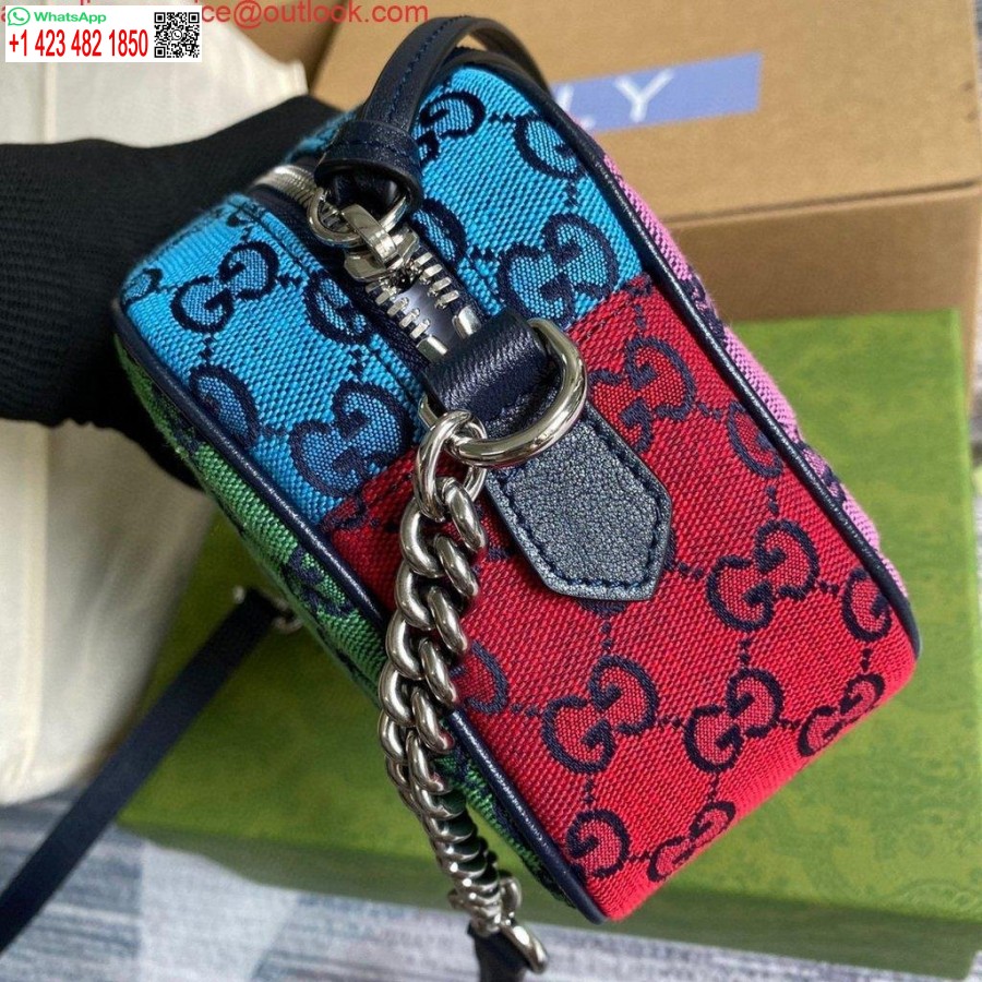 Replik Gucci 447632 GG Marmont Mehrfarbige Kleine Umhängetasche Lila Und Grün