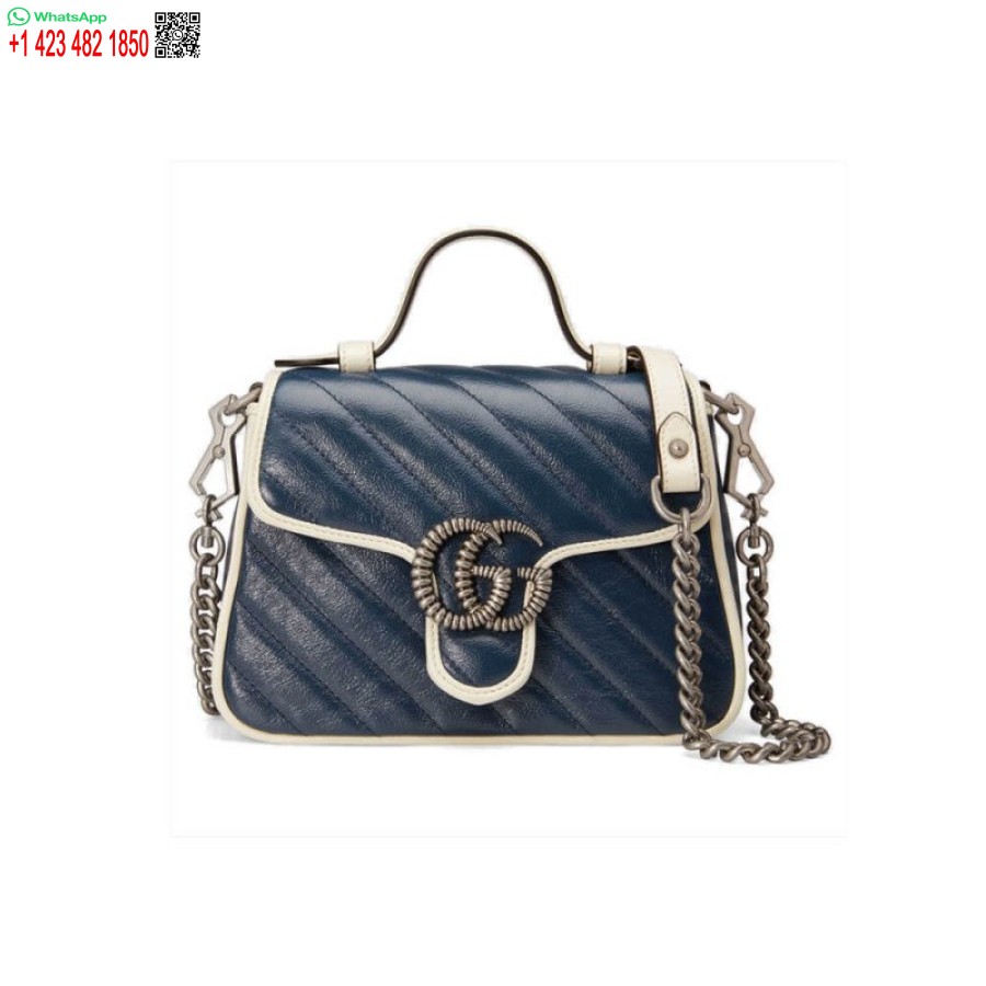 Replika Torby Gucci Luxury Gg Marmont Mini Z Górnym Uchwytem 7 Gwiazdek 583571 Niebieska
