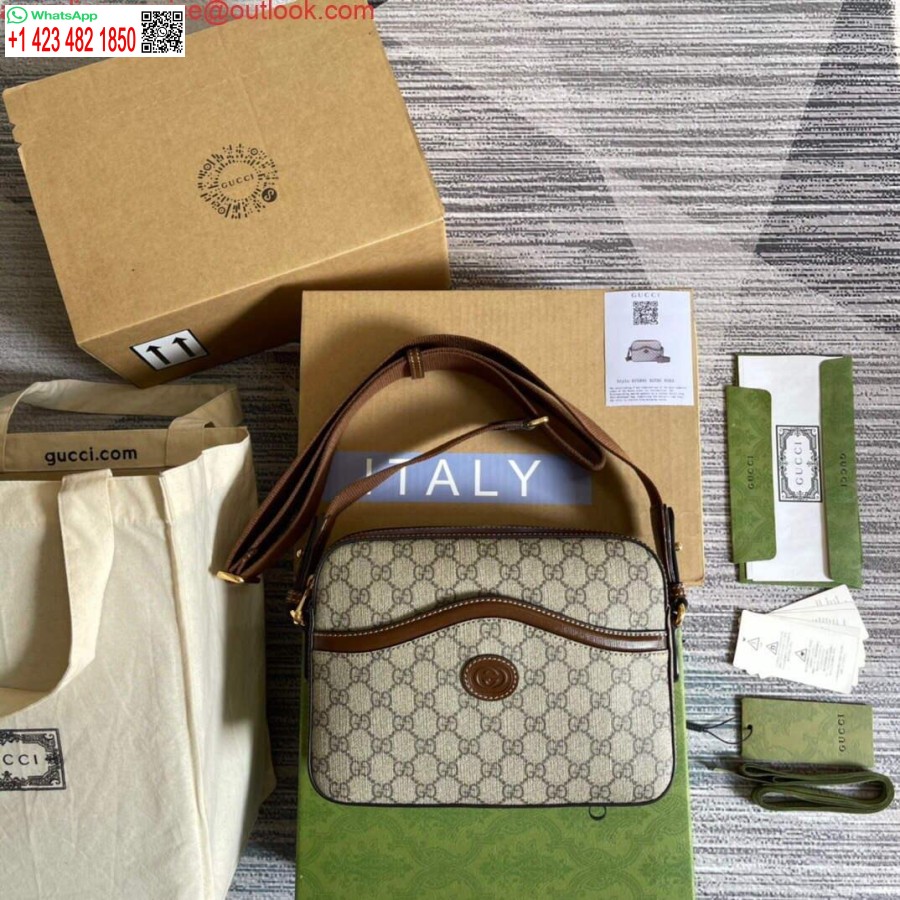 Replica Gucci 675891 Borsa Messenger Con G Intrecciate Beige Ed Ebano