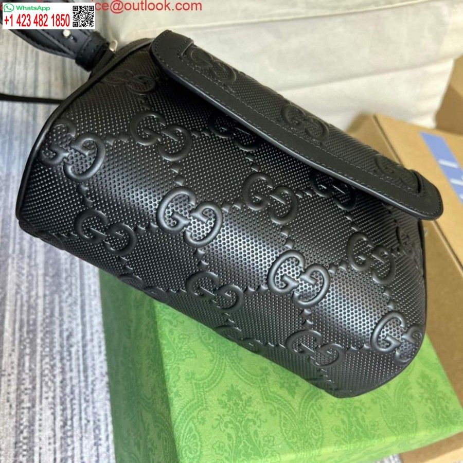 Replica Gucci 674058 Gg Embossed Messenger Bag Black