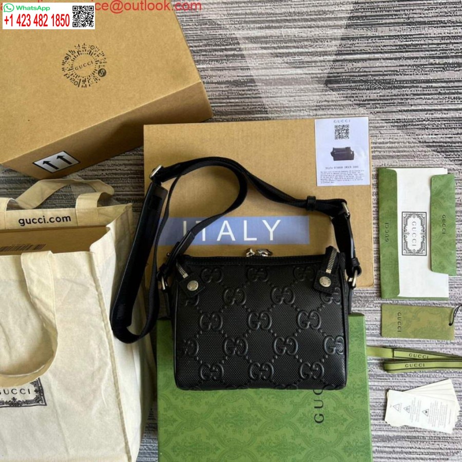 Replica Gucci 674058 Borsa A Tracolla In Rilievo Gg Nera